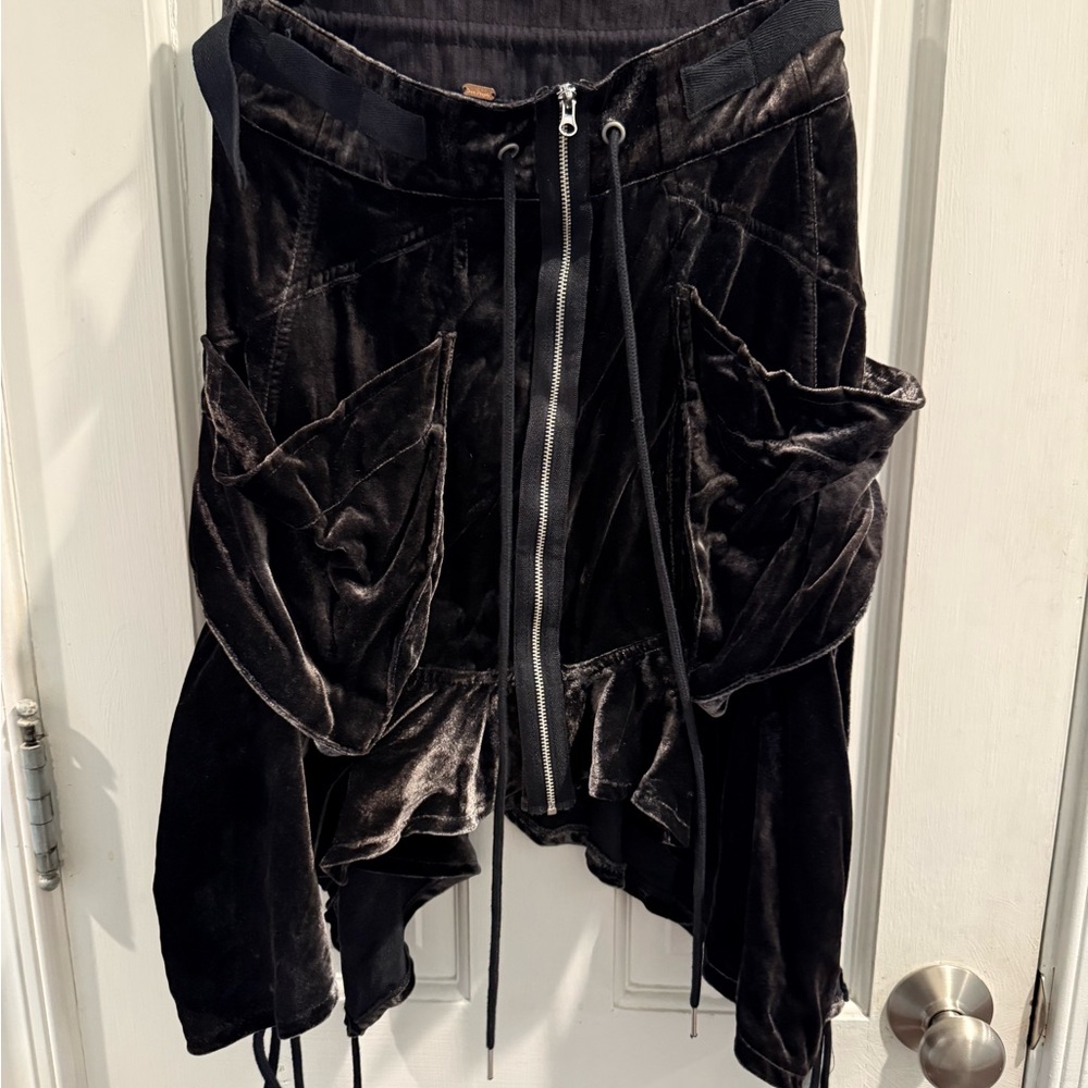 Free People Black Asymmetrical Velvet Skirt NWOT